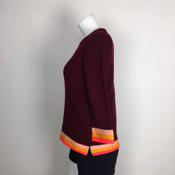 J.Crew Triple Tipped Sweater Burgundy Wool Stripe - Picture 6 of 7